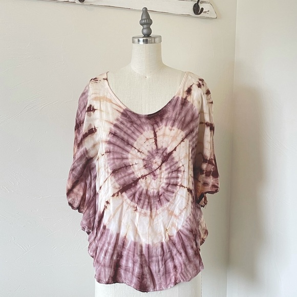 Vintage Tie dye Blouse With Flowy Short Sleeves - Picture 1 of 6